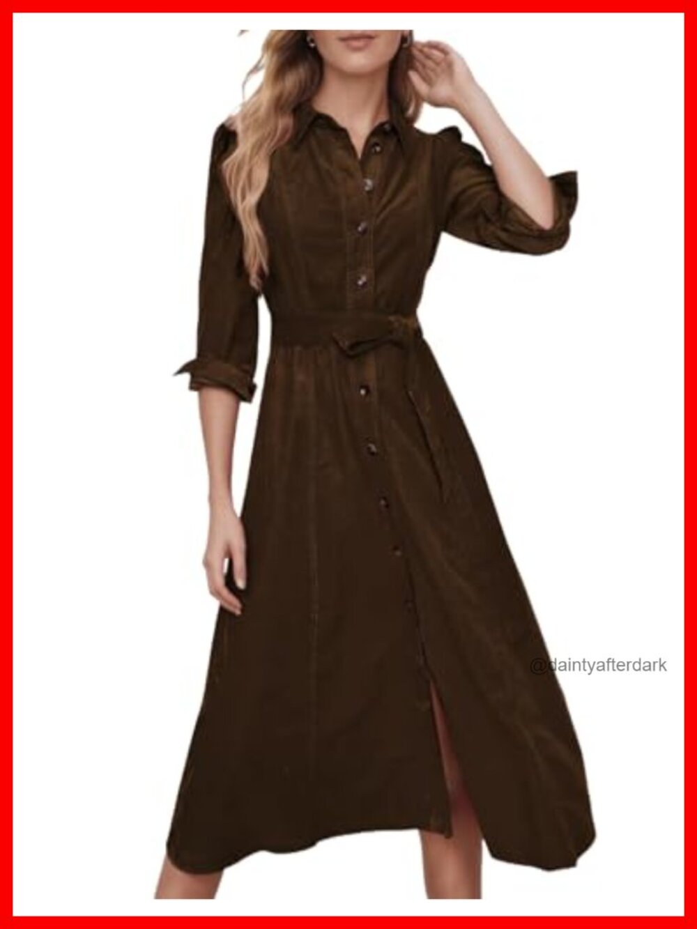 Corduroy Maxi Shirt Dress Long Sleeve Button Down with Belt Pockets